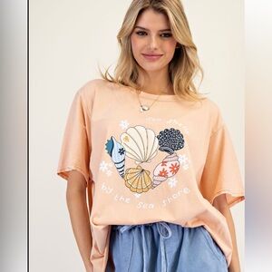 870 ❤️ EASEL peach SHELL VACATION GRAPHIC MINERAL WASHED TOP